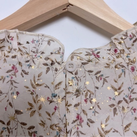 Iriserly Floral Gold Stars Ruffle Prairie Lightweight Romantic Feminine Blouse S - Picture 14 of 16